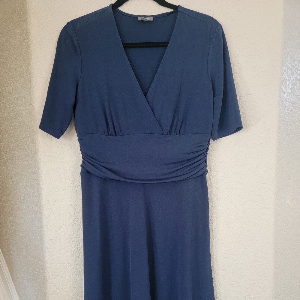 Ann Taylor Navy Blue Jersey Faux Wrap Dress with Button Detail